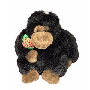 Vintage Dan‎ Dee 9” Gorilla Monkey Plush Stuffed Animal Toy w Rose Soft Cuddly